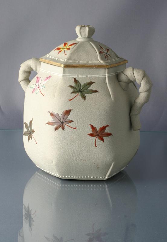 Banko Ware Sugar Bowl with Maple Leaf Motif