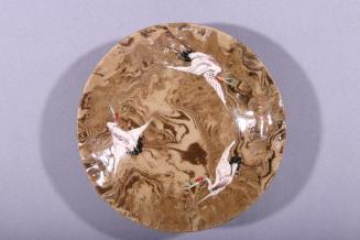 Small Banko Ware Dish with Crane Motif