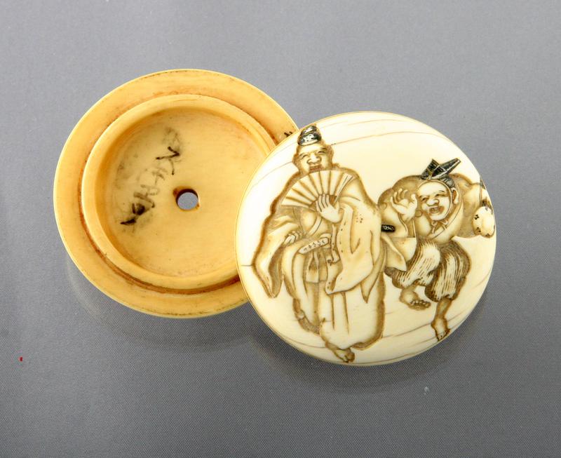 Manju Style Netsuke with Manzai Dancers