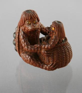 Netsuke of a Kappa with it's Child in a Basket
