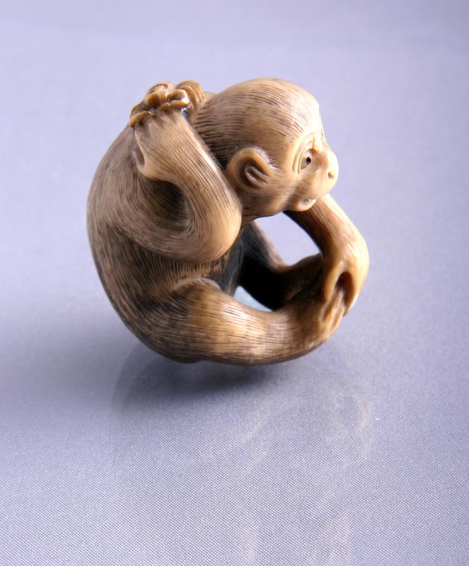 Ivory Netsuke of Monkey with Lobster