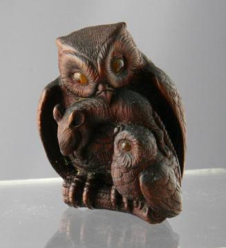 Netsuke of an Owl and Chick with Mouse