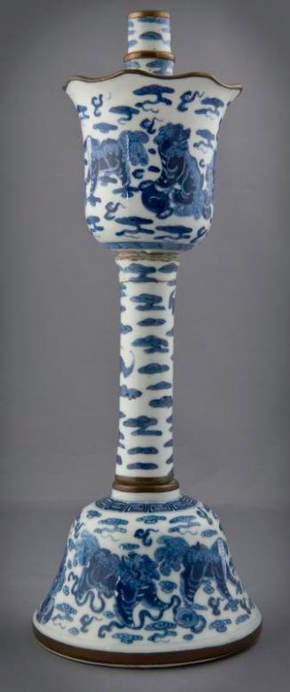 One of a Pair of Porcelain Blue and White Candlesticks