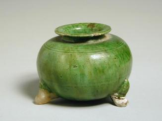 Miniature Three Legged Jar with Green Glaze