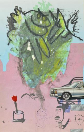 Untitled (Green yellow smiley face, car collage)