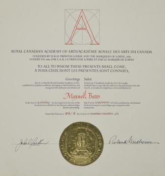 Maxwell Bates: Royal Canadian Academy of Arts Certificate
