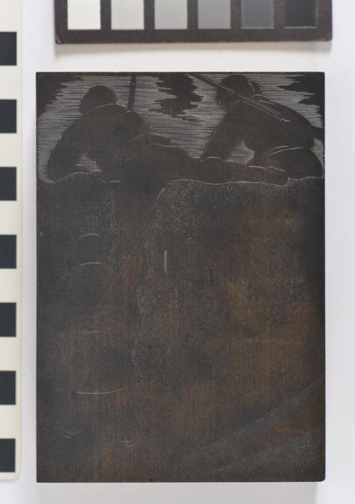 Woodblock for "Riel Climbs the Wall"