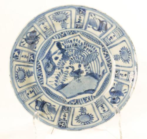 Kraak Blue and White Plate with Octagonal Panel of Waterbirds