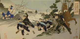 Picture of our 2nd Army bravely attacking Port Arthur under the leadership of Lieutenant General Yamaji