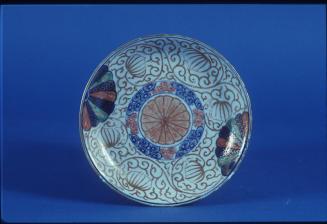 Blue and White Dish with Overglaze Enamels