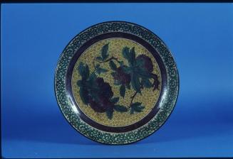 Large Kutani Dish with Aubergine Decoration