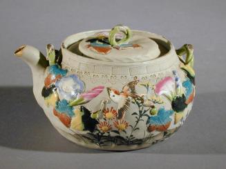 Banko Ware Teapot with Raised Design of Birds and Flowers