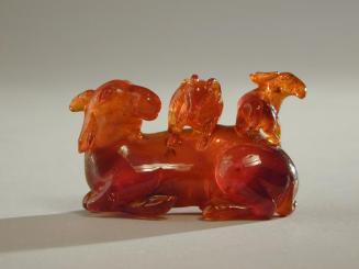 Small Amber Carving of a Goat and Two Kids