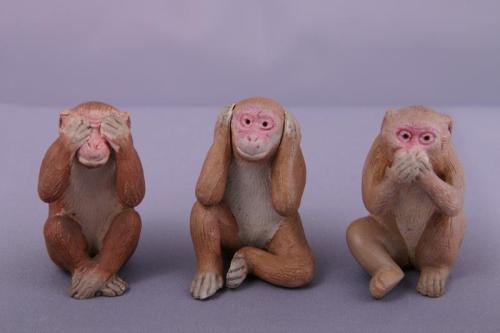 Three Monkey Figures: see no evil, hear no evil, speak no evil