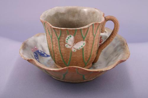 Cup & Saucer with Lotus Leaf Shape and Butterflies