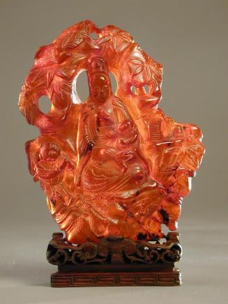 Amber Carving of Guanyin in a Grotto