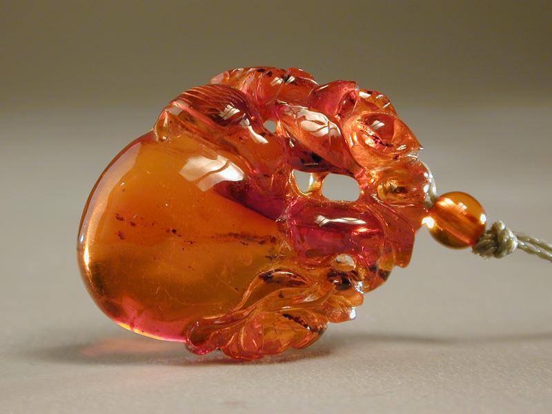 Amber Pendant Carved as a Peach