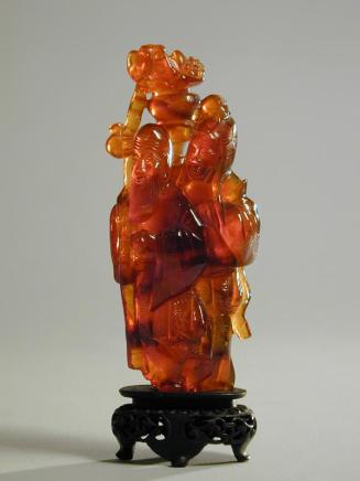 Amber Carving of Two Immortals - Shou Lao & Lan Caihe