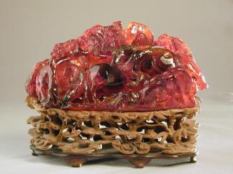 Large Amber Mountain Form with Horses and Foliage