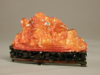 Amber Carving of a Mountain with Shoulao and a Deer