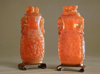 A Pair of Amber Baluster-Form Vases