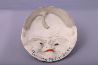Banko Ware Dish with Face and Inscription