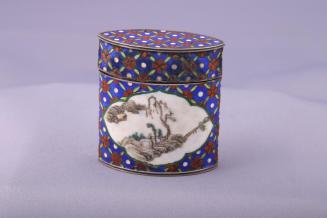 Cloisonné Opium Box With Floret Pattern around Two Panels of Landscape Scene