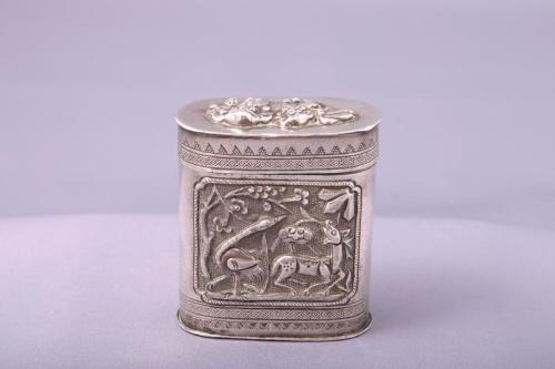 Silver Opium Box with Relief Decoration