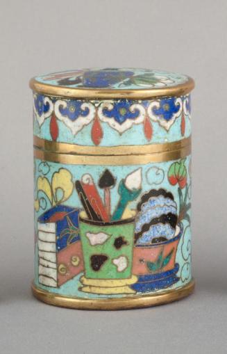Cloisonné Opium Box with Design of objects for the scholar's desk
