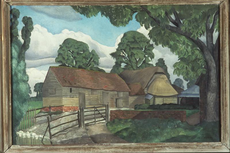Untitled (Farm yard with buildings and trees)