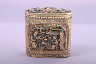 Opium Box with Raised Relief and Enamel Designs