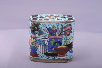 Cloisonné Opium Box with Design of Objects for the Scholars Desk