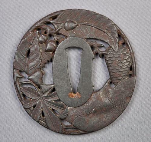 Bronze Tsuba with Leaf Design