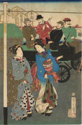 Foreigners in a Carriage passing Two Courtesans