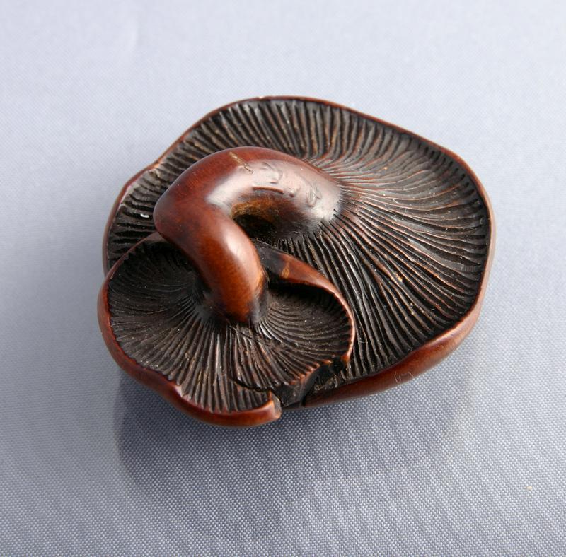 Wooden Netsuke of Two Mushrooms