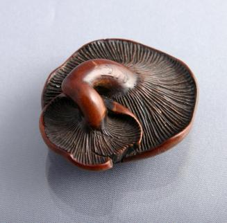 Wooden Netsuke of Two Mushrooms
