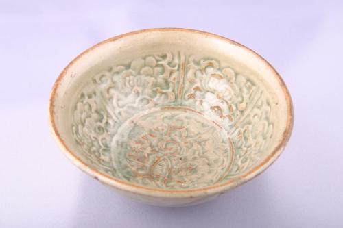 Stoneware Bowl with Moulded Flower Pattern