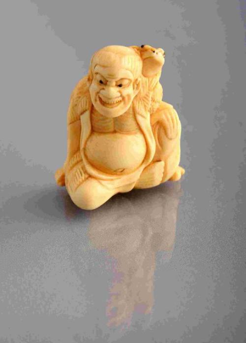 Netsuke: Ivory Figure of Gamma Sennin and his Toad