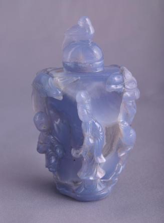 Chalcedony Snuff bottle with Relief Design of Figures, Birds, Trees and Shrubs