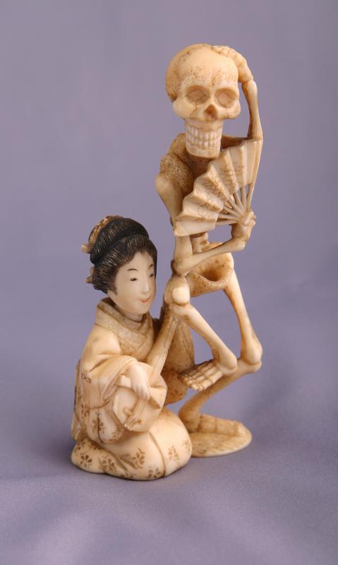 Ivory Figure of a Geisha with a Skeleton