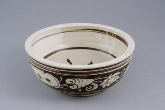 Stoneware Bowl with Underglaze Painted Designs