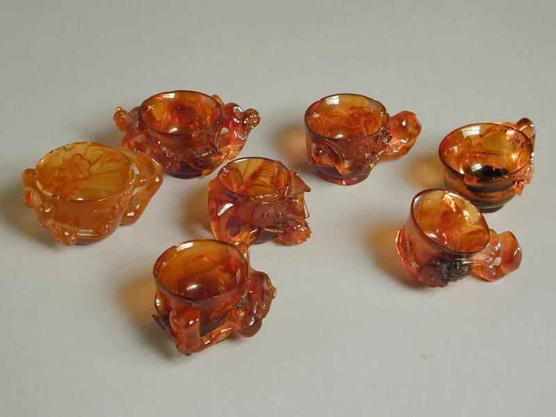 One of a set of Tiny Amber Cups with Branch Handles