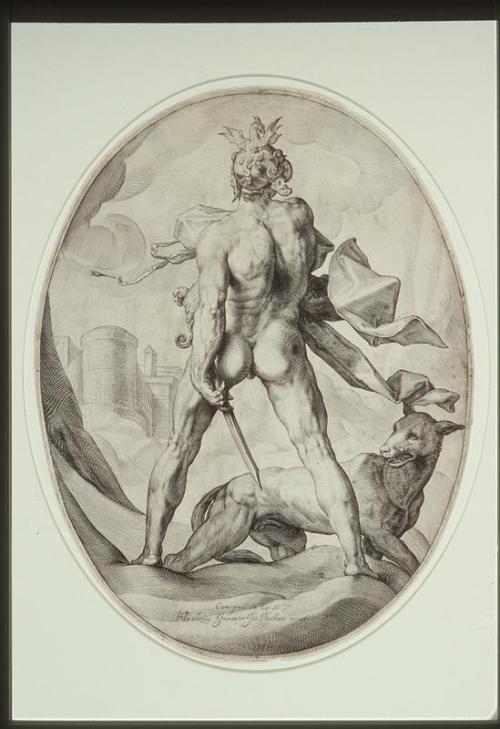 Mars in the Clouds, at his Feet a Wolf (after Hendrik Goltzius)
