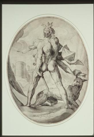 Mars in the Clouds, at his Feet a Wolf (after Hendrik Goltzius)