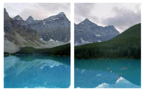 Moraine Lake (Old $20 Diptych), Valley of the Ten Peaks, Banff National Park, AB, 8:30 PM August 23rd 2008 (PC#097/098) 210░ & 215░