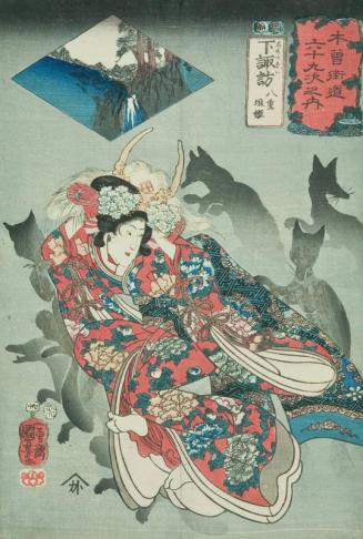 #30: Noble Lady dancing with her dead Lord's Helmet,  surrounded by fox spirits