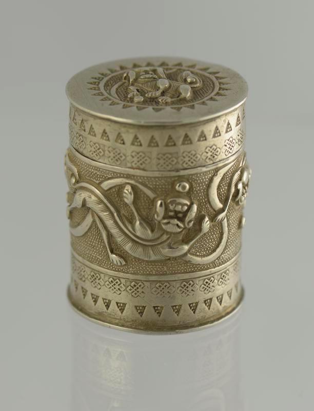 Cylindrical Silver Opium Box