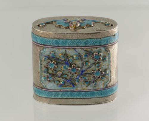 Silver & Enamel Opium Box with Two Compartments