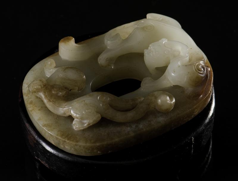 Jade Bi Disc with High Relief carving of Qilin and Dragon