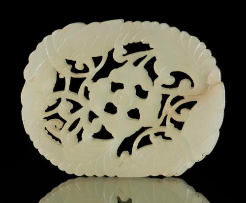 White Jade Plaque with Flower and Butterflies